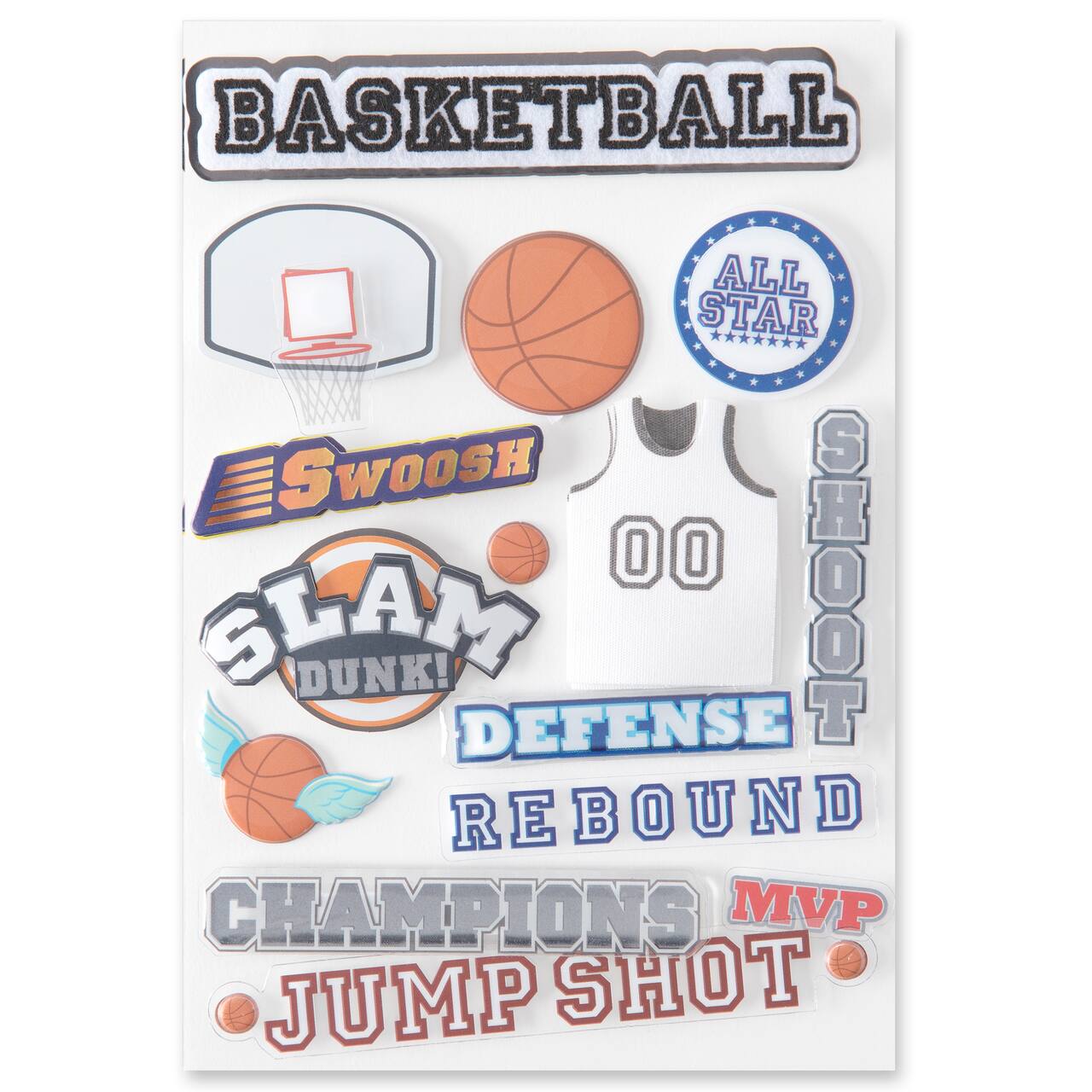 12 Pack: Signature™ Basketball Dimensional Stickers by Recollections™